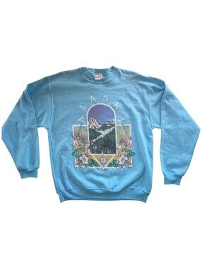 Vintage 90s Alaska Scenic Crewneck Sweatshirt Blue Made In USA Graphic Size L